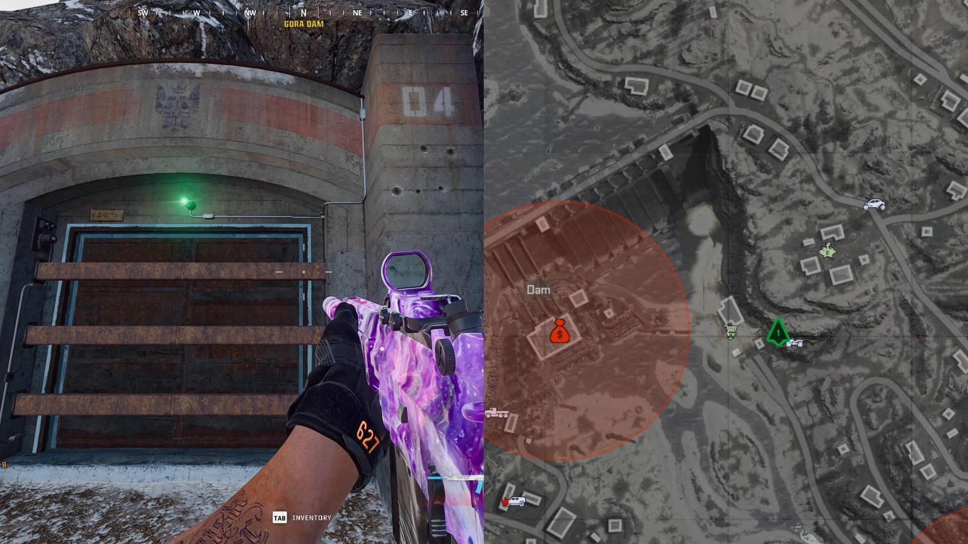 Location of Bunker 04 in Verdansk (Images via Sportskeeda Gaming || Activision)
